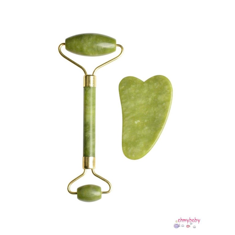 [Ready] Hai Đầu Xanh Ngọc Con Lăn Chăm Sóc Da Mặt Kinh Tuyến Cạo Ban Massage Di Động Máy Dụng Cụ [Z/10]