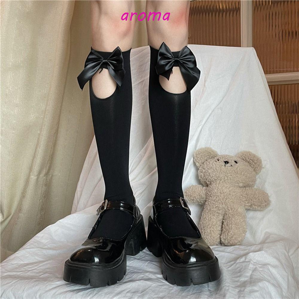 Vớ Ống Lửng Bằng Nylon Mỏng Co Giãn Đính Nơ Thời Trang Phong Cách Lolita Hàn Quốc Cho Nữ