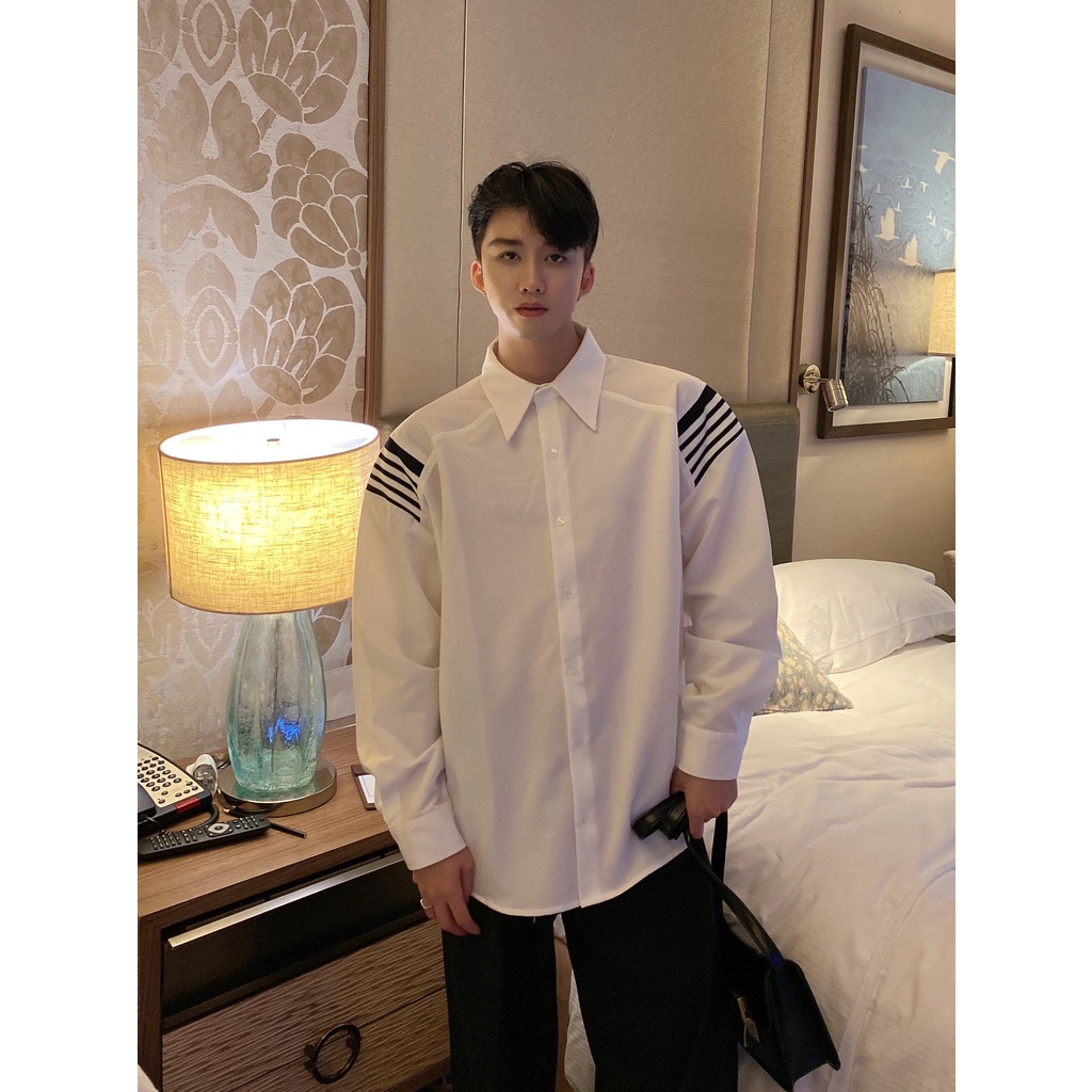 Áo Sơ Mi Dài Tay Dáng Rộng Họa Tiết Kẻ Sọc Thời Trang Thu Đông Hàn Quốc Mới Cho Nam
