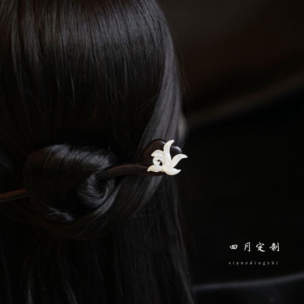 Kẹp Tóc Bằng Gỗ Mun Hình Bướm / Hoa Lan / Cá Ngựa Màu Trắng Thời Trang Mùa Hè Đơn Giản