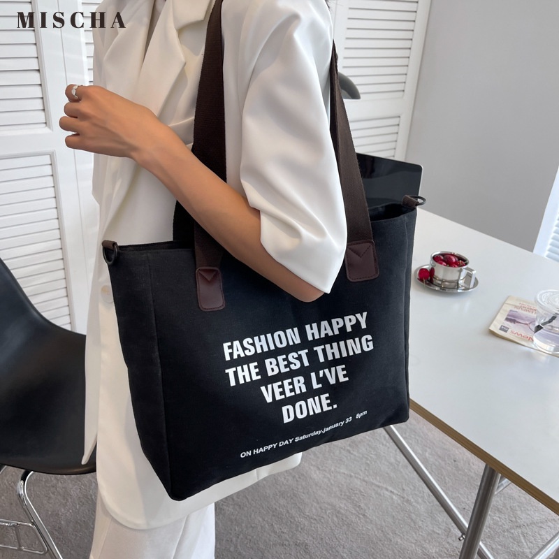 MISCHA Túi Xách canvas Cỡ Lớn Thiết Kế Đơn Giản Thời Trang Hàn Quốc Cho Nữ