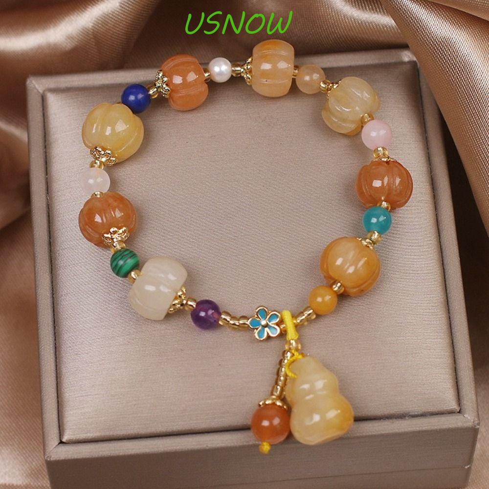 Vòng Tay Chuỗi Hạt Malachite Tự Nhiên Hình Quả Bí Ngô May Mắn Phong Cách Vintage Thời Trang