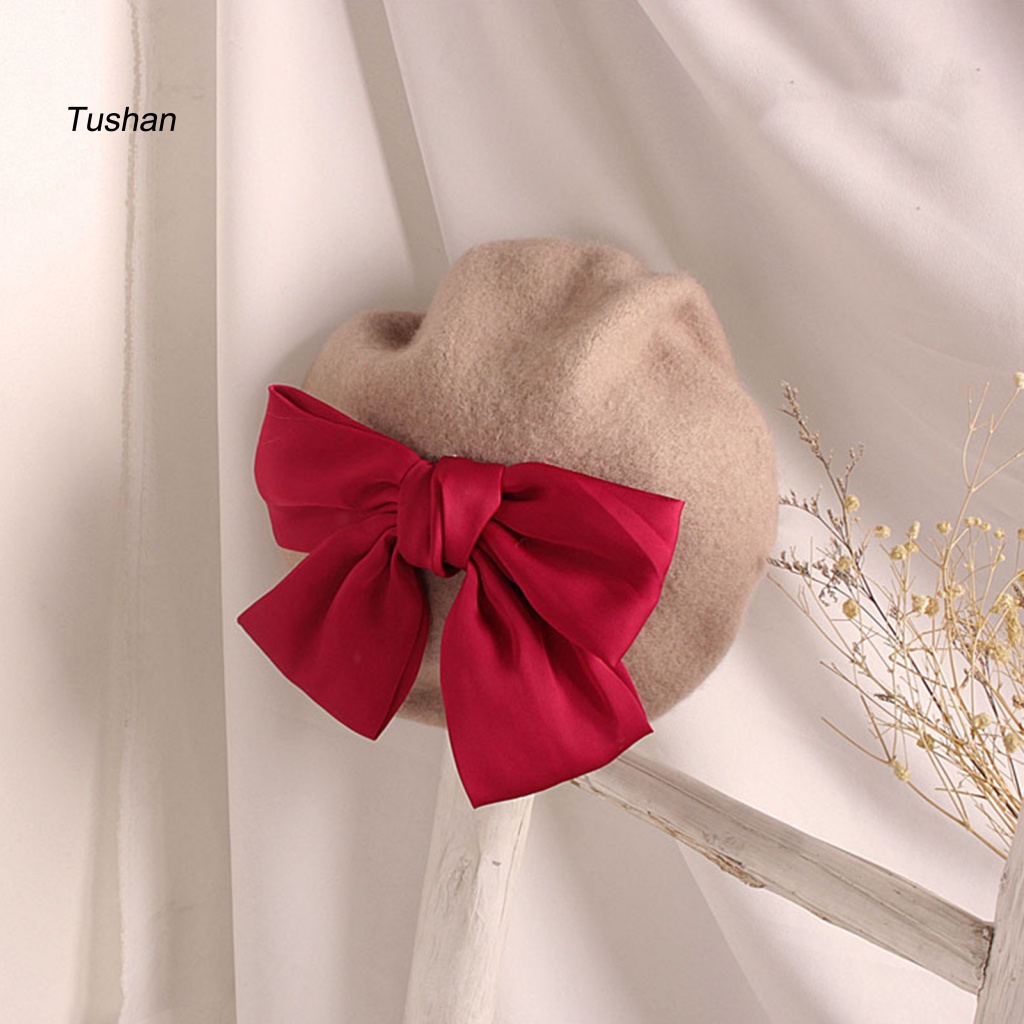 Mũ Beret Màu Trơn Giữ Ấm Thắt Nơ Đỏ Dễ Thương Cho Bé Gái 2-6 Tuổi