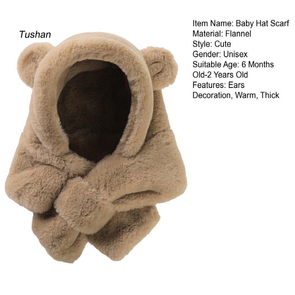 Mũ Flannel Dày Dặn Mềm Mại Màu Trơn Kèm Khăn Choàng Cổ Giữ Ấm Mùa Đông Cho Bé