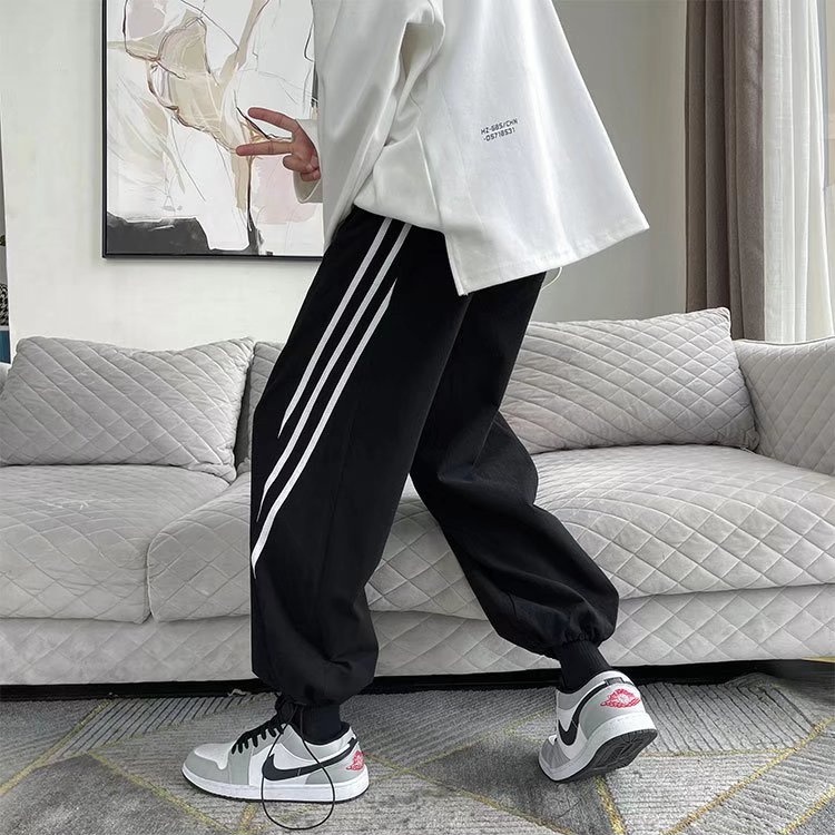 Quần Thể Thao Kẻ Sọc Dáng Rộng Phong Cách Đường Phố Mùa Hè Unisex