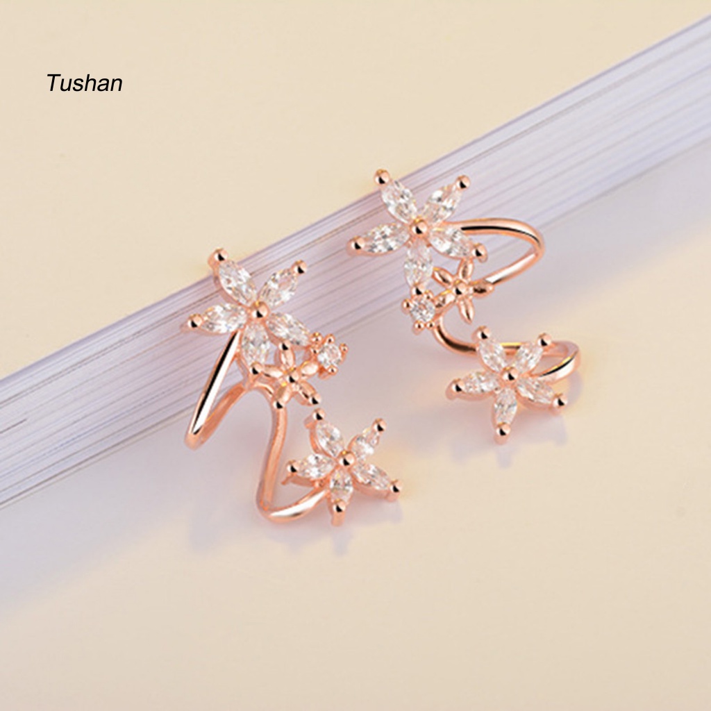 1 Đôi Bông Tai Kẹp Hình Hoa Bằng Đồng Lấp Lánh