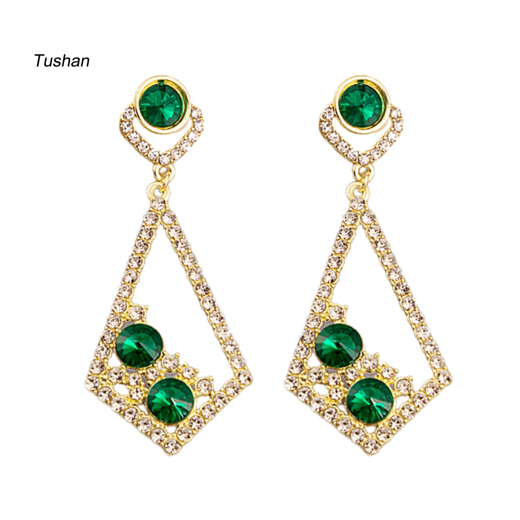 1 Đôi Bông Tai Dáng Dài Đính Đá Lấp Lánh Cho Đám Cưới