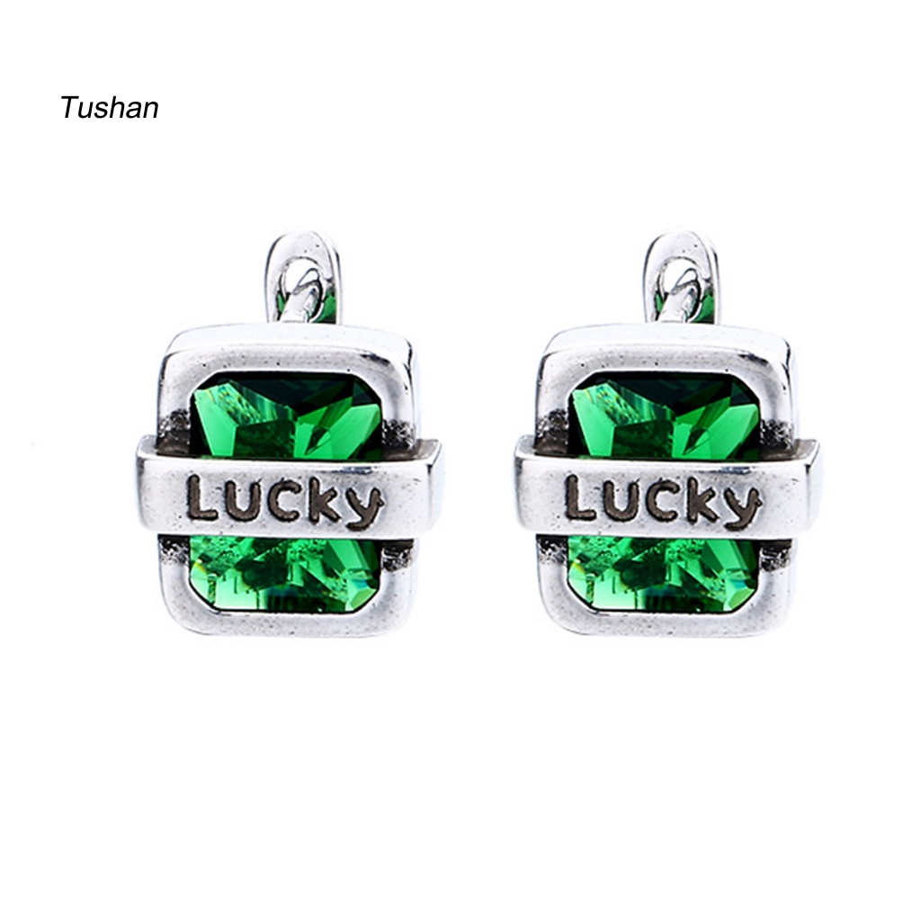 1 Đôi Bông Tai Hình Chữ Cái Đính Đá Zircon Màu Xanh Lá Cây Phong Cách Hiphop