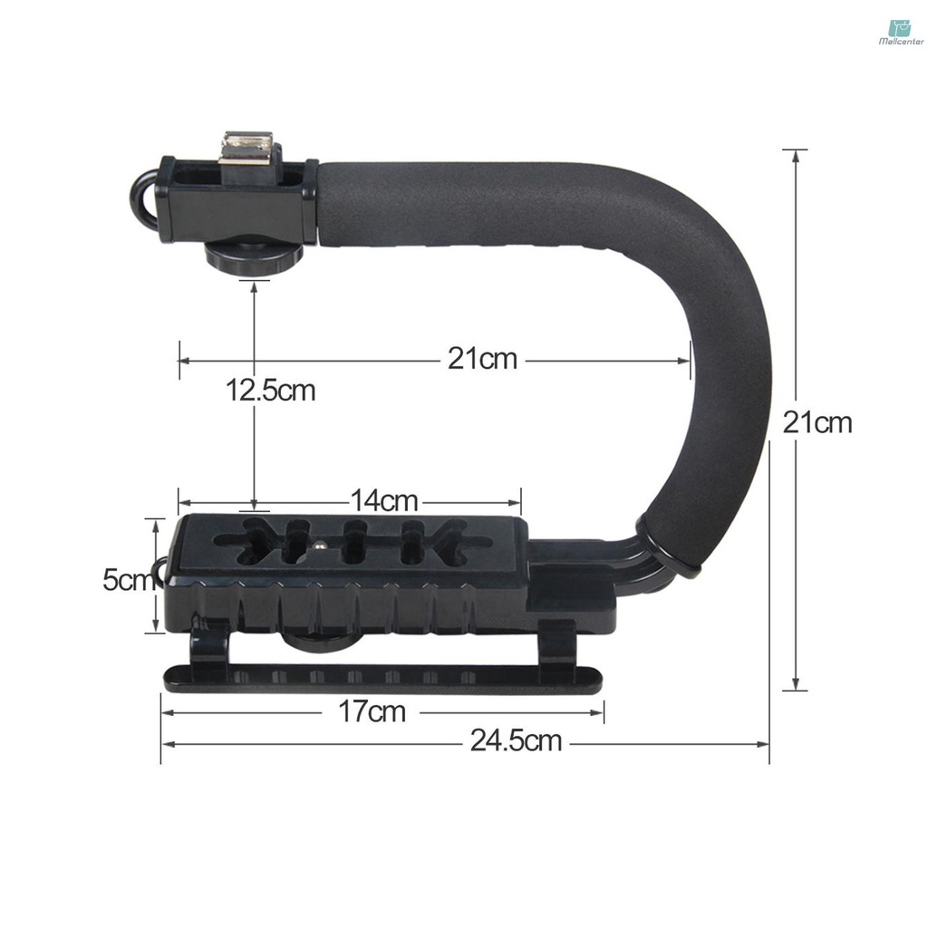 U-Grip Camcorder Stabilizer Handle DSLR Handheld Gimbal C-Shape Video Stabilizer with Flash Hot Shoe Mount Supports Up to 4.4lb for Smartphone and Camera