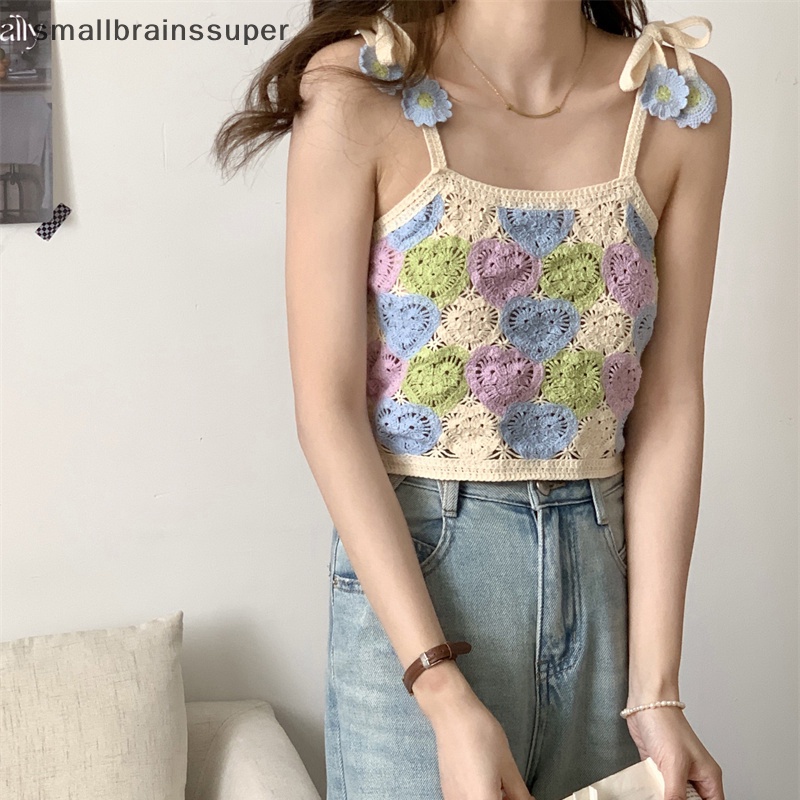 Áo Dệt Kim Hai Dây Thêu Trái Tim Khoét Rỗng Phong Cách Dân Tộc Ngọt Ngào SBS Cho Nữ