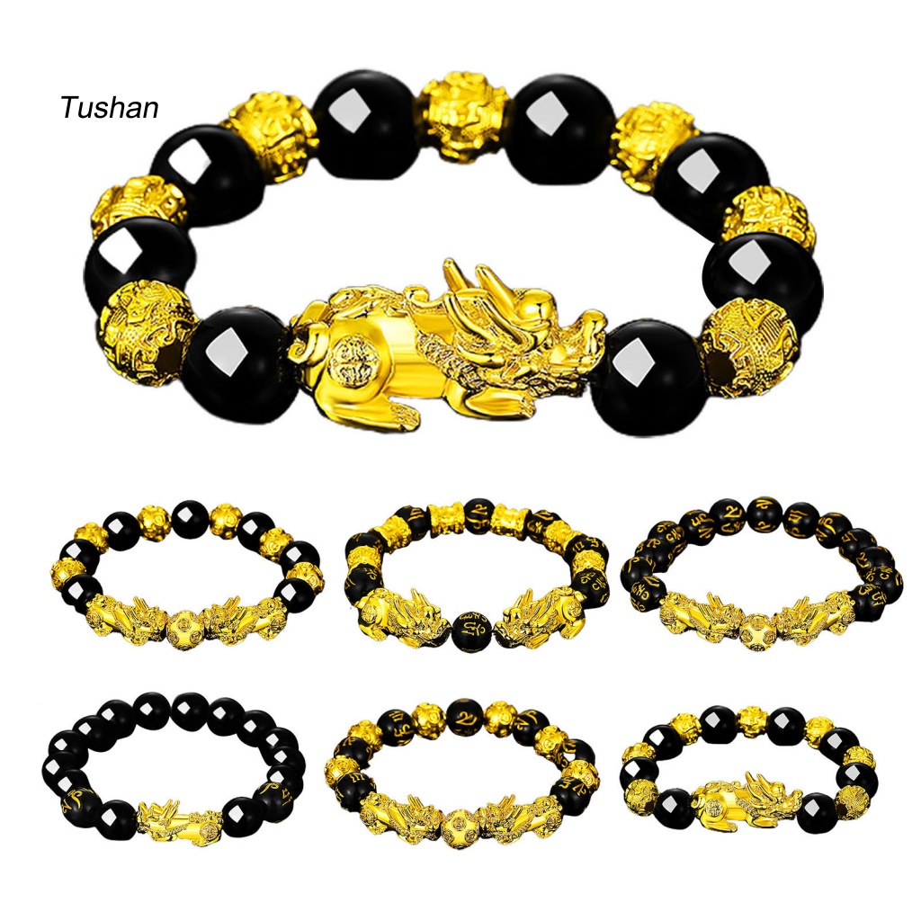 Vòng Tay Chuỗi Hạt Đá Obsidian Tự Nhiên May Mắn Cho Nam Và Nữ