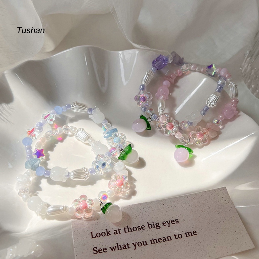 [Ts] Vòng Tay Hạt Xỏ Hình Hoa Tráng Men Chống Phai Màu Có Charms Quà Tặng Sinh Nhật Mùa Hè Cho Nữ