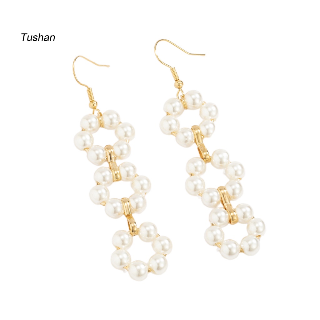 1 Đôi Bông Tai Hình Hoa Đính Ngọc Trai Nhân Tạo Dáng Dài Thời Trang