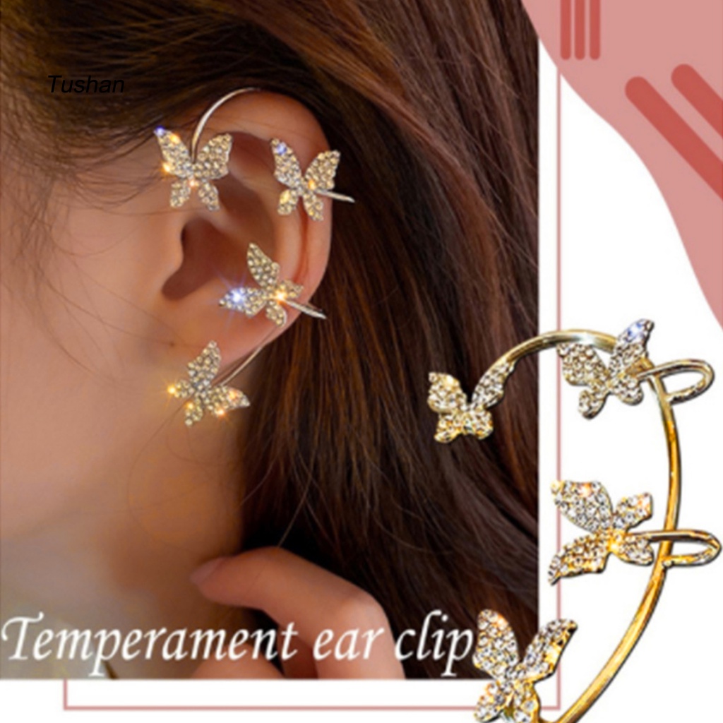 1 Đôi Bông Tai Kẹp Hình Bướm Dát Đá Lấp Lánh Cho Nữ