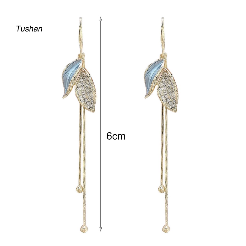 1 Đôi Bông Tai Hình Chiếc Lá Đính Đá Thời Trang