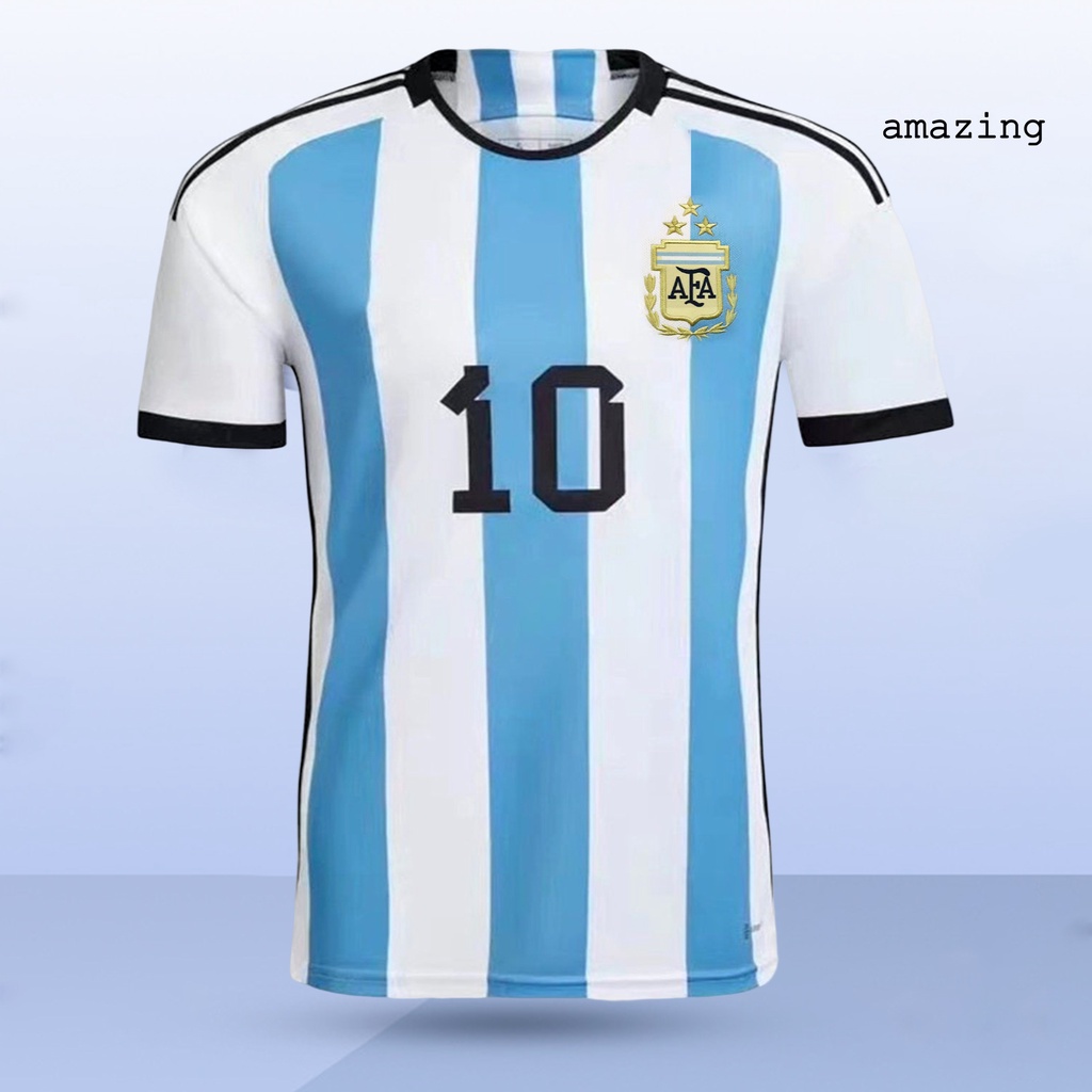 Áo Thun Bóng Đá Cổ Tròn Tay Ngắn Kẻ Sọc Trắng Xanh Thoáng Khí Thấm Hút Mồ Hôi Áo Thun Thể Thao 10 / 10 Thời Trang Năng Động Cho Bé