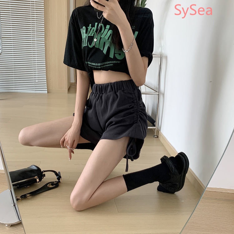 Quần Short Dây Rút Lưng Cao Ống Rộng Gợi Cảm Cho Nữ