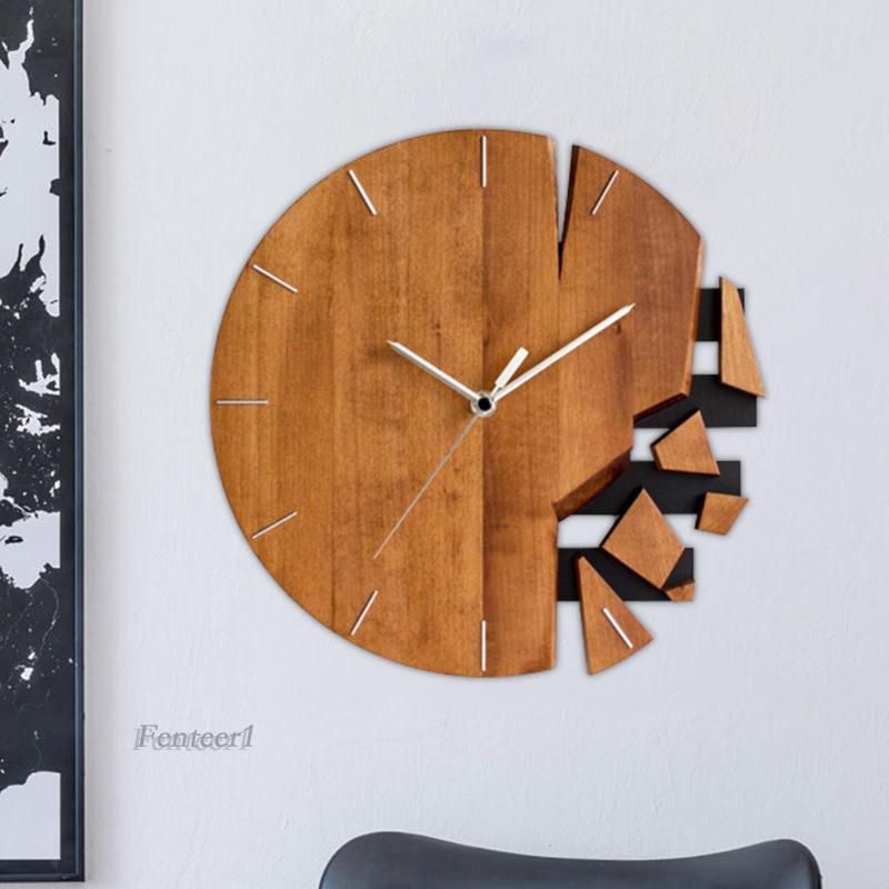 [Fenteer1] Đồng Hồ Treo Tường Hình Tròn Họa Tiết Trừu Tượng Hiện Đại Bằng Gỗ