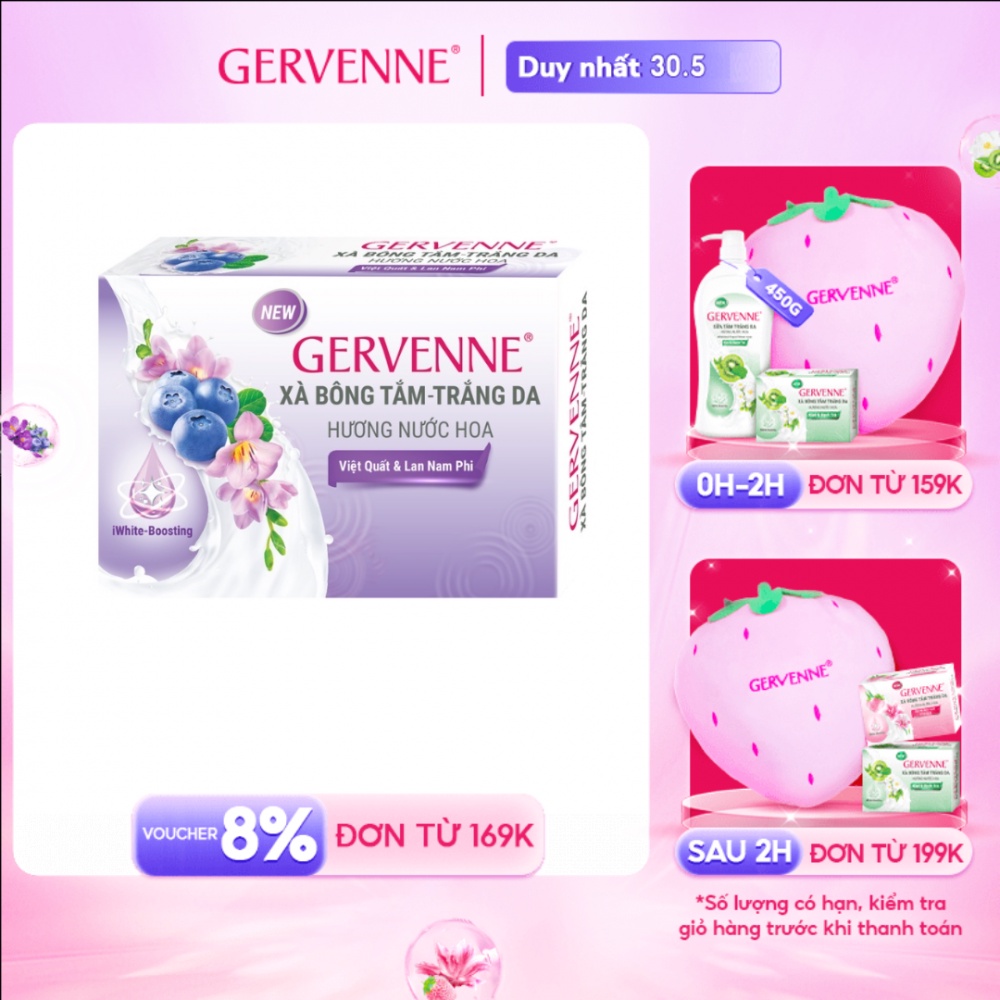 Xà bông tắm trắng da hương nước hoa Gervenne Việt Quất & Lan Nam Phi 90g