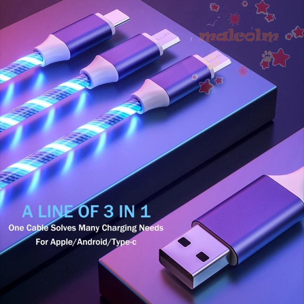Dây Cáp Sạc Nhanh MALCOLM 3 Trong 1 Cổng Micro Usb 1.2M Type C Có Đèn Led Phát Sáng Dành Cho Điện Thoại Di Động
