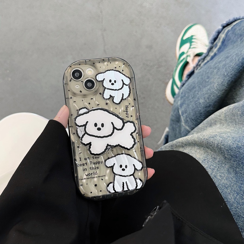 Ốp Điện Thoại TPU Silicone Mềm Trong Suốt Chống Sốc In Hình Chú Cún Có Giá Đỡ Cho iPhone 13 12 11 Pro Max 14 Plus