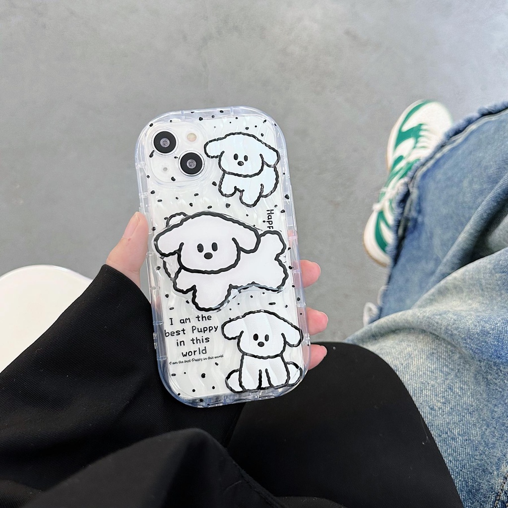 Ốp Điện Thoại TPU Silicone Mềm Trong Suốt Chống Sốc In Hình Chú Cún Có Giá Đỡ Cho iPhone 13 12 11 Pro Max 14 Plus