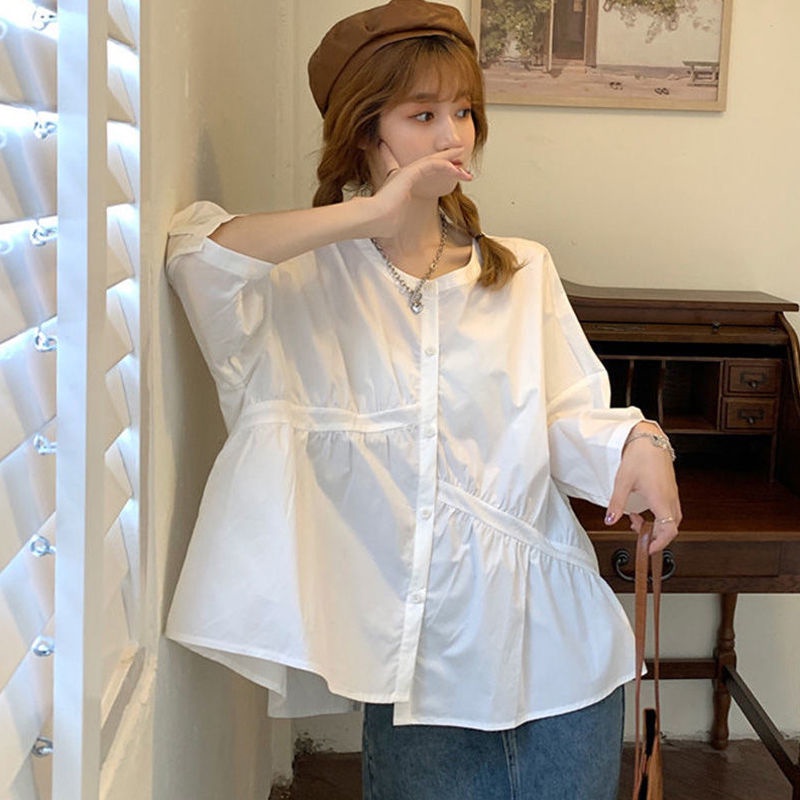 Áo Sơ Mi Tay Phồng Ngắn Dáng Rộng Thời Trang Hàn Quốc Dành Cho Nữ