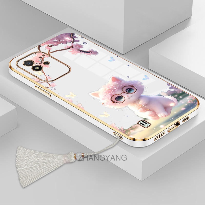 Ốp Điện Thoại TPU Silicon Mềm Mạ Điện Hình Mèo Có Dây Đeo Tua Rua Cho Realme narzo 50i