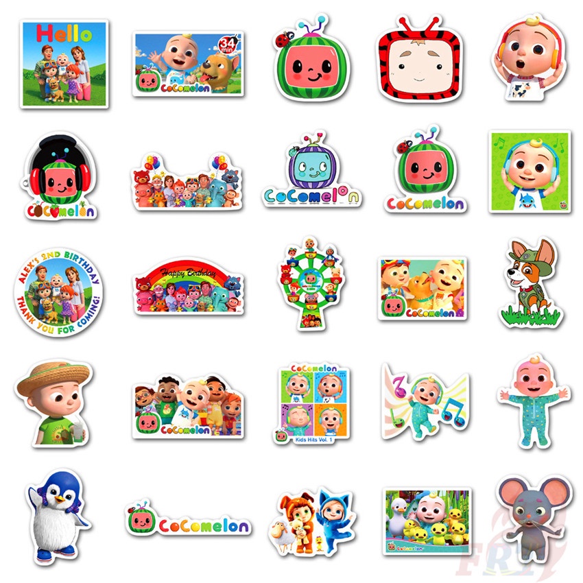 Bộ 100 Cái ❉ Miếng Dán Hình Cá Mập CoCoMelon &amp; Baby Series A ❉ Sticker Dán Tường Chống Thấm Nước Họa Tiết Doodle Hợp Thời Trang