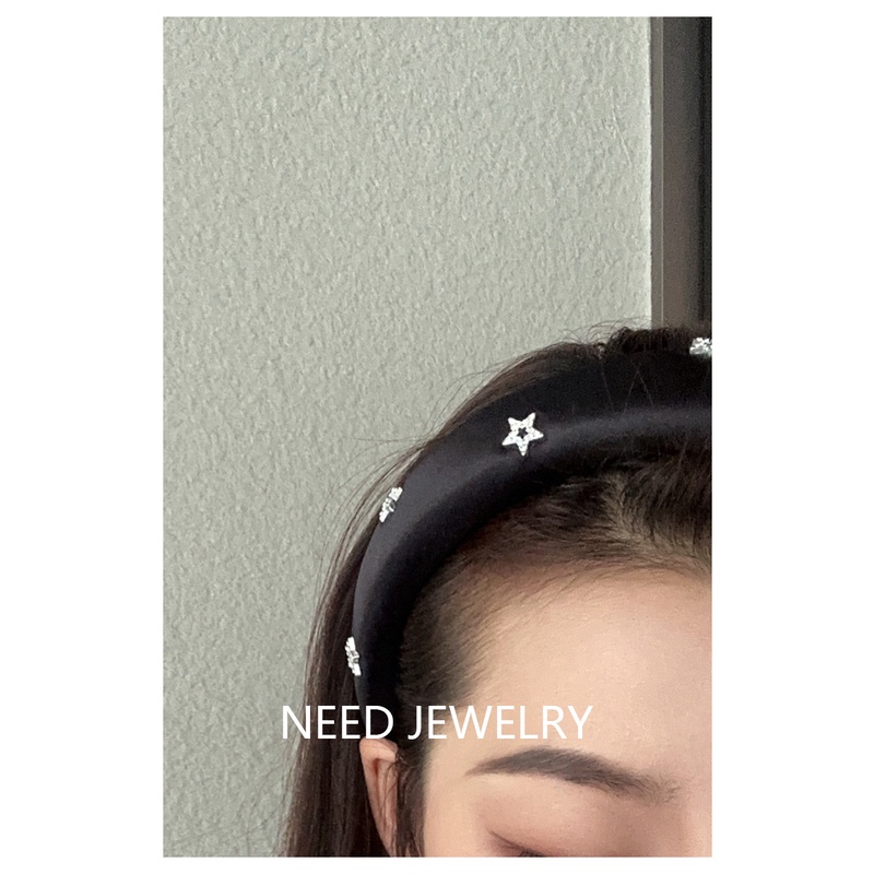 Băng Đô Cài Tóc Satin Dày Đính Đá Hình Ngôi Sao Năm Cánh Thời Trang Nhật Hàn
