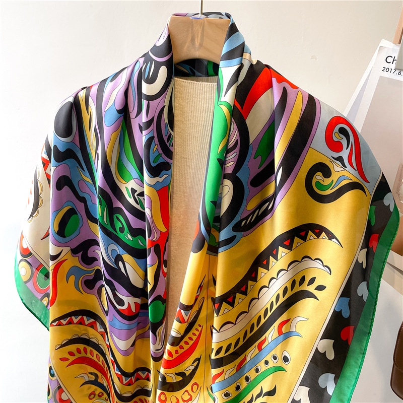 Khăn Quàng Cổ Hình Vuông 110cm Chất Liệu Lụa Satin Phong Cách Cổ Điển Cho Nữ