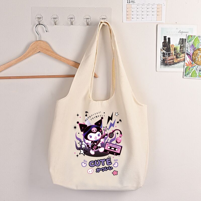Túi Xách Đeo Vai Cỡ Lớn In Họa Tiết Hoạt Hình Sanrio Kuromi HelloKitty Pochacco Dễ Thương Thời Trang Cho Nữ