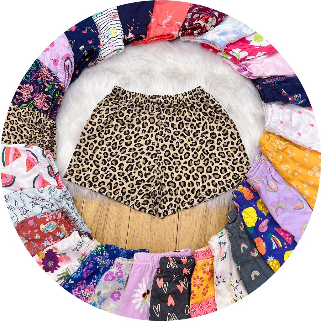 Quần đùi chục cho bé gái thun cotton 100% co dãn thấm hút mồ hôi họa tiết dễ thương cho bé gái từ 10~50kg ,