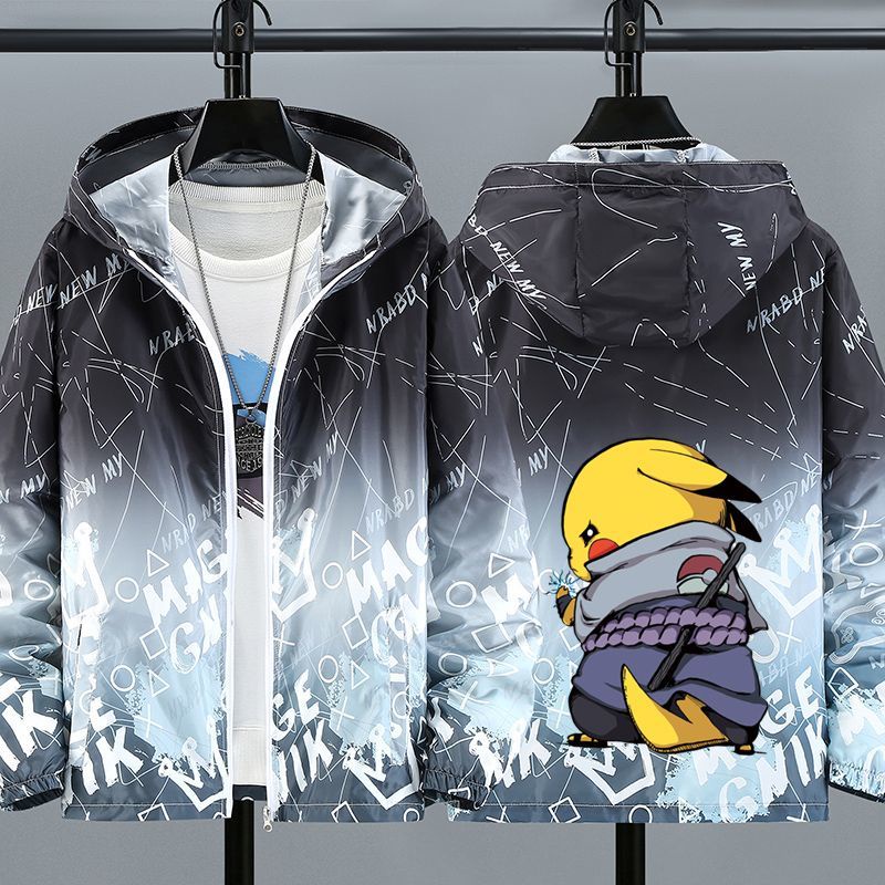 Áo Khoác Thể Thao Chống Tia UV Có Mũ Trùm Hình Pokemon Pikachu Bằng Lụa Lạnh Mềm Mại