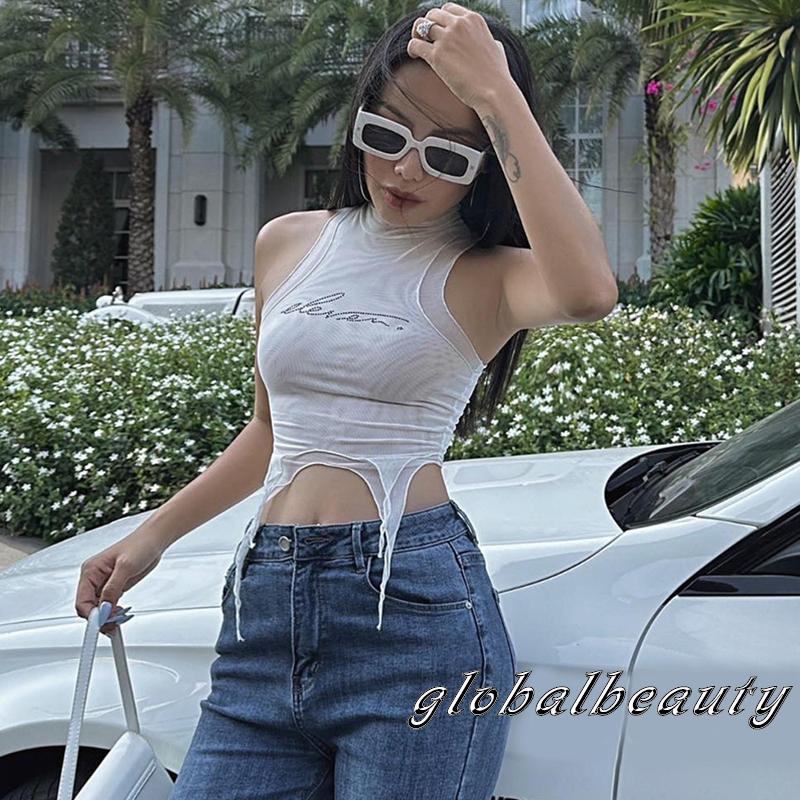 Áo Thun Không Tay Cổ Lọ In Chữ Thời Trang Dành Cho Nữ