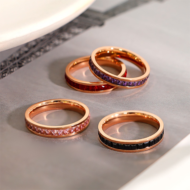 Nhẫn Thép Titan Màu Vàng Hồng Đính Đá Zircon Nhiều Màu Sắc KBR190 Cho Nữ