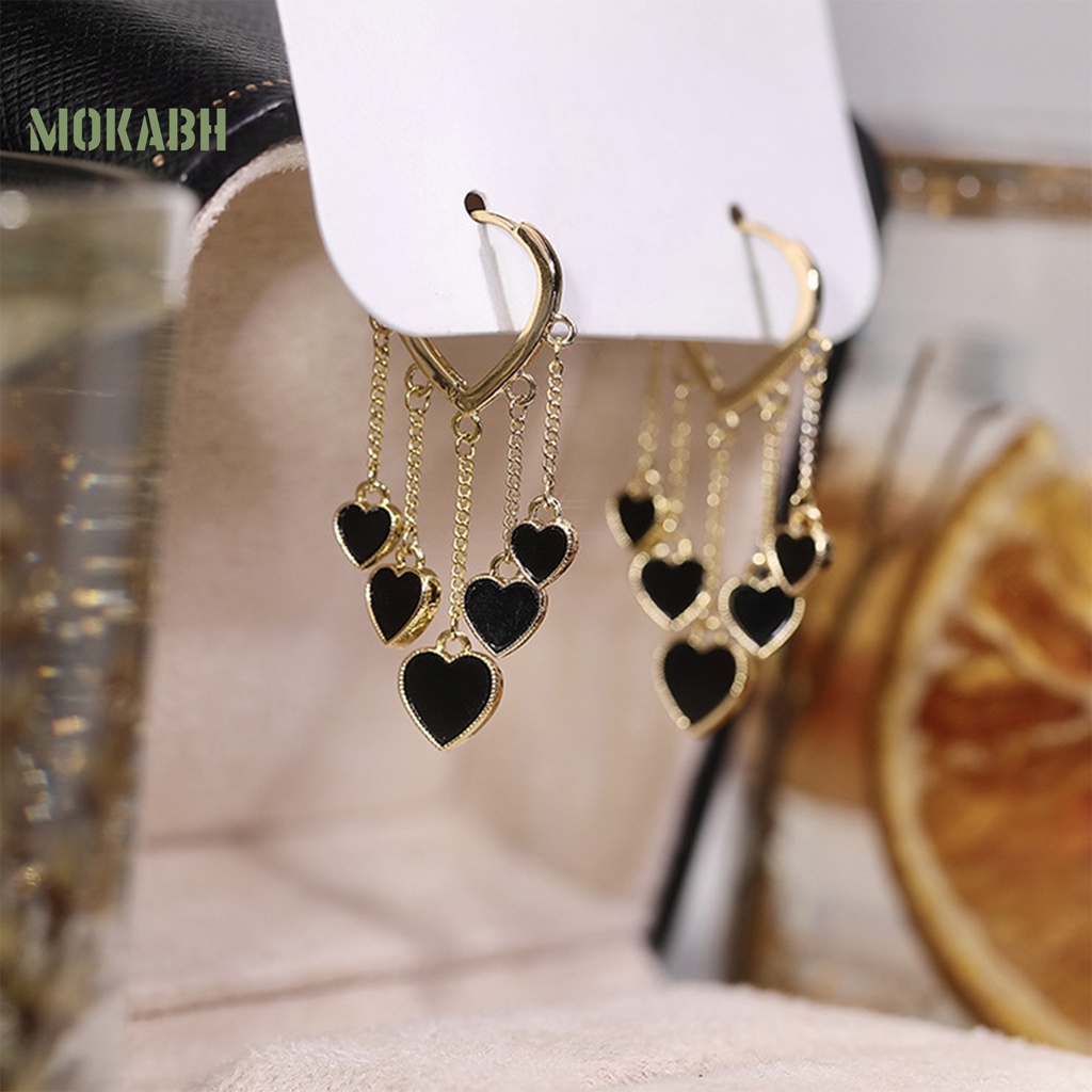 1 Đôi Bông Tai Hợp Kim Hình Trái Tim Màu Đen Phong Cách Hàn Quốc Thanh Lịch Dành Cho Nữ