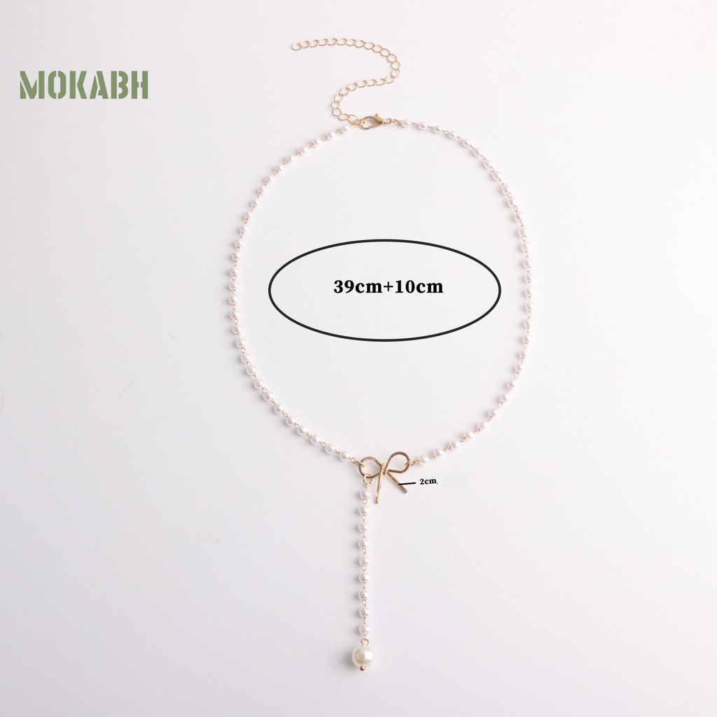 Vòng Cổ Chuỗi Hạt Ngọc Trai / Nơ Tua Rua Dài Bằng Hợp Kim Màu Vàng / Bạc Dễ Thương Xinh Xắn