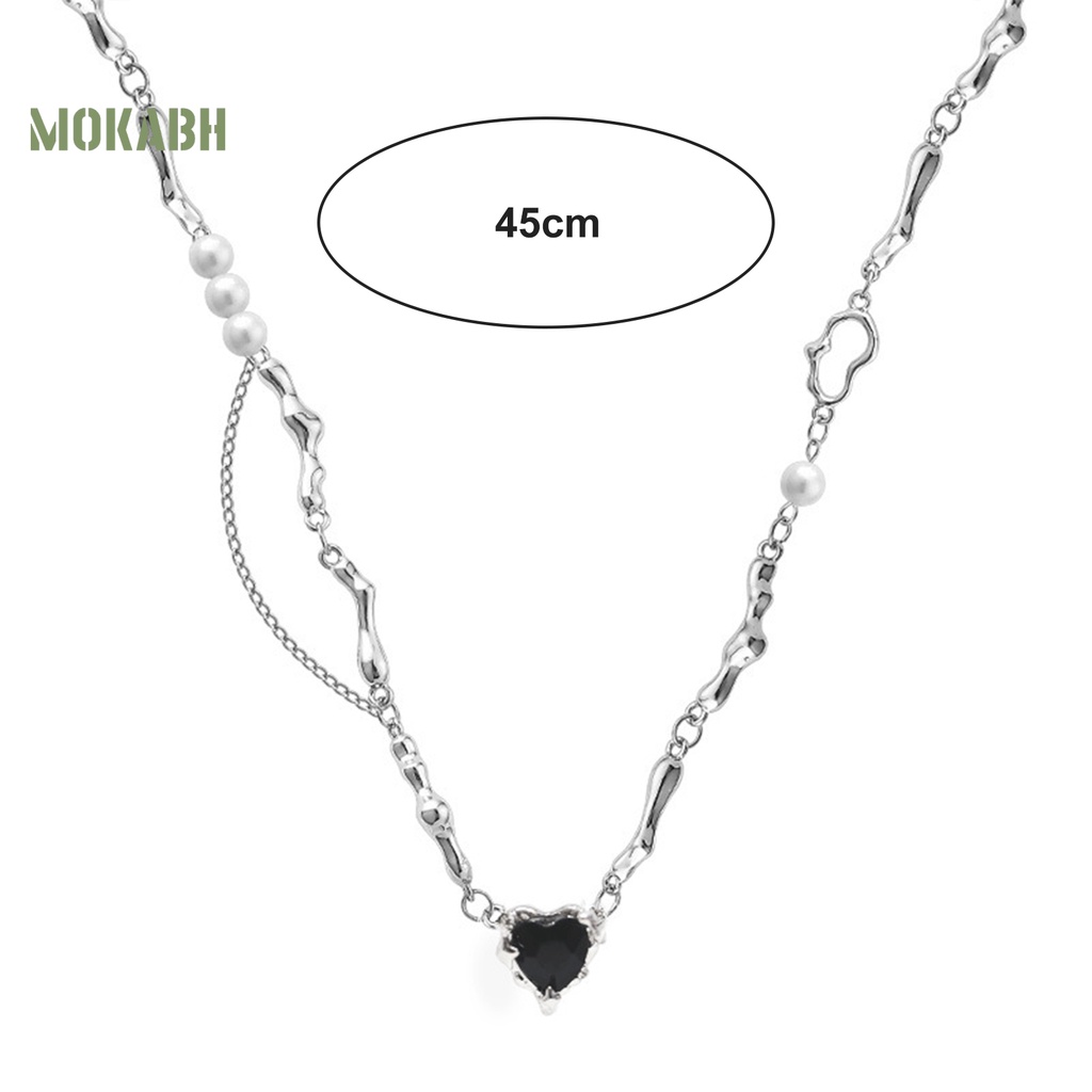 [Mới] Vòng cổ Mặt Hình Học Mạ Điện Đính Đá Zircon Khối Lượng Nhẹ Trang Trí Hình Trái Tim Màu Đen Có Thể Điều Chỉnh