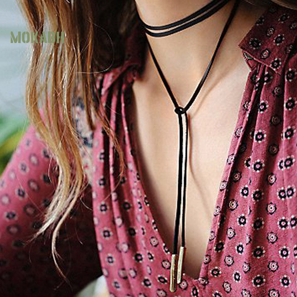 Vòng Cổ Choker Giả Da Màu Đen Phong Cách Boho Quyến Rũ Cho Nữ