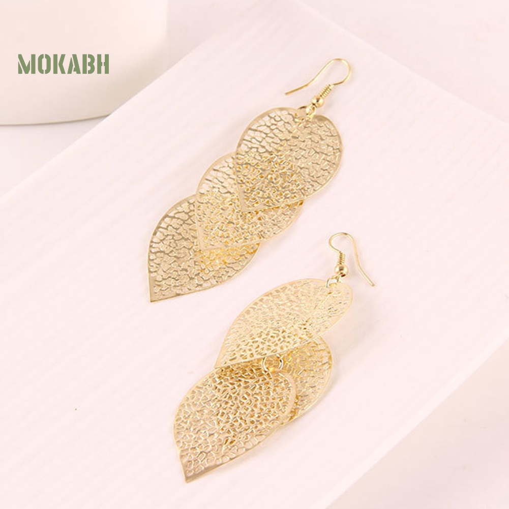 Bông Tai Hình Chiếc Lá Thiết Kế Đục Lỗ Thời Trang Sang Trọng Cho Nữ