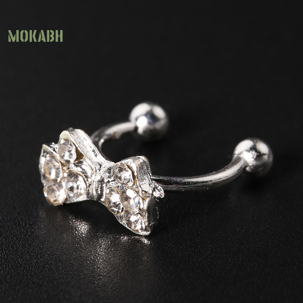 1 Chiếc Bông Tai Kẹp Hình Nơ Đính Đá Pha Lê Bằng Hợp Kim Cho Nữ