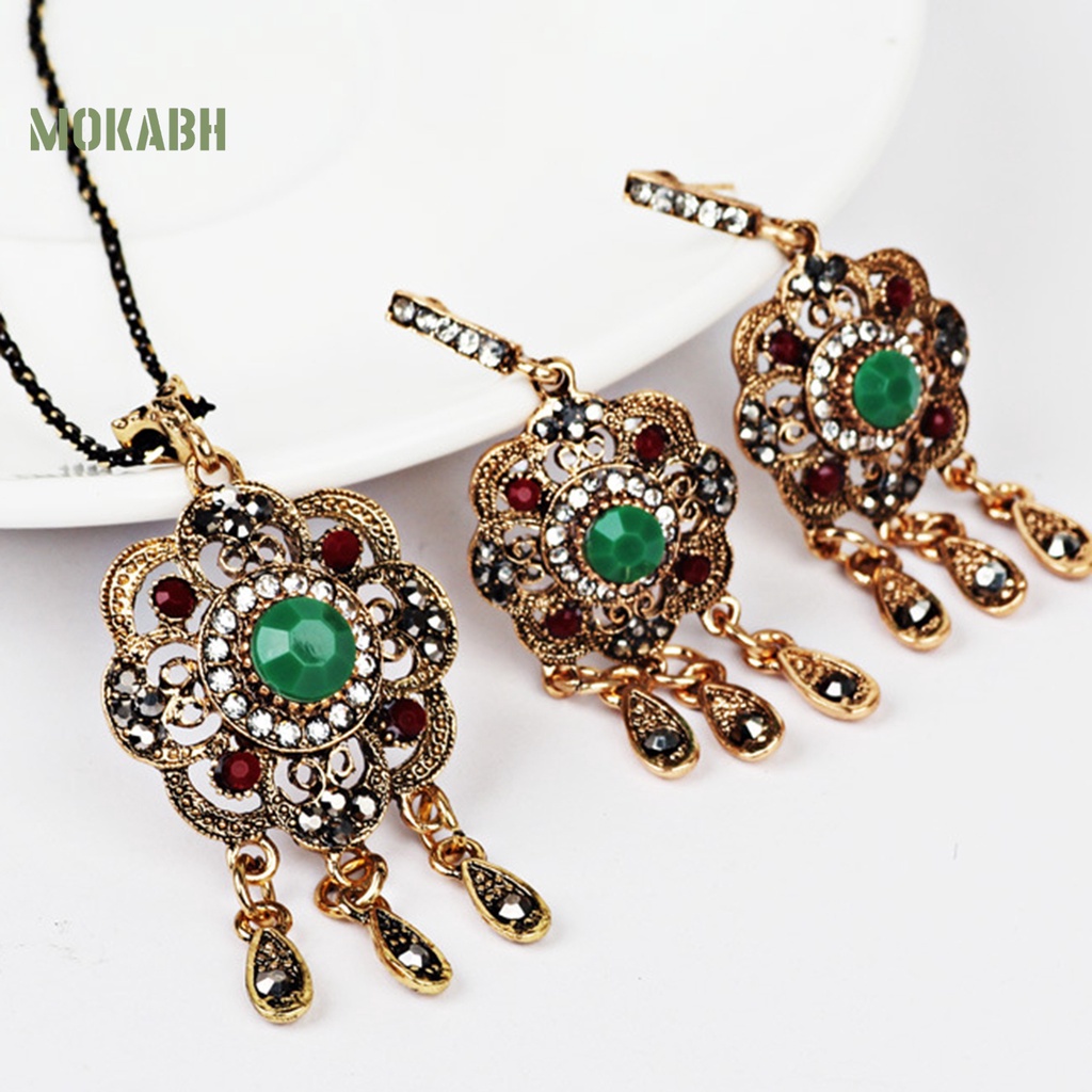 1 Bộ Vòng cổ + Bông Tai Đính Kim Cương Giả Hình Giọt Nước Kiểu Bohemia Thời Trang Cho Nữ