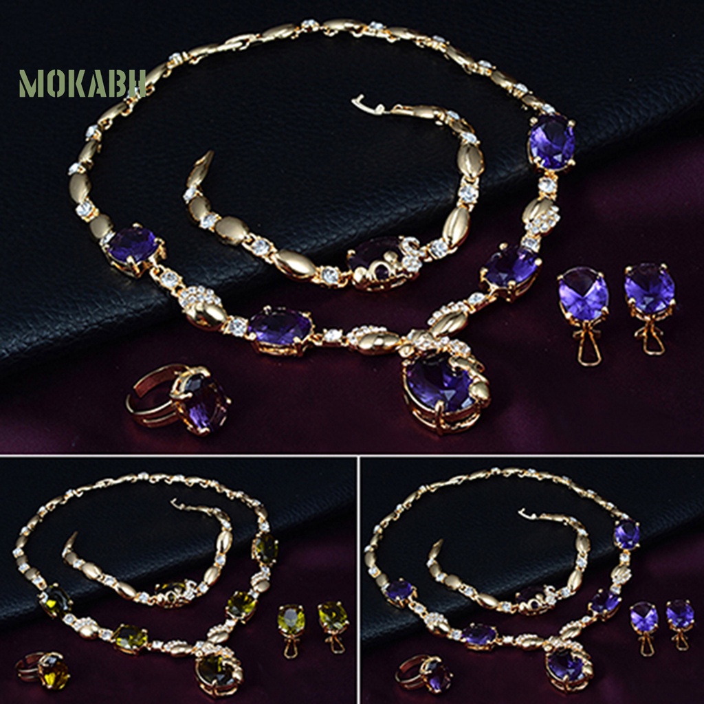 Bộ Trang Sức Gồm Vòng cổ / Vòng Tay / Nhẫn / Bông Tai Dát Đá Quyến Rũ