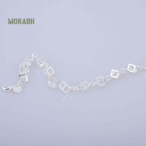 (Hot) Vòng Tay Mạ BạC ĐíNh Đá HìNh KhốI Vuông Xinh XắN