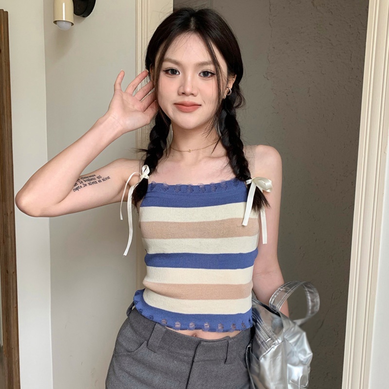 Áo Hai Dây Dệt Kim Họa Tiết Kẻ Sọc Thời Trang Mùa Hè Cho Nữ