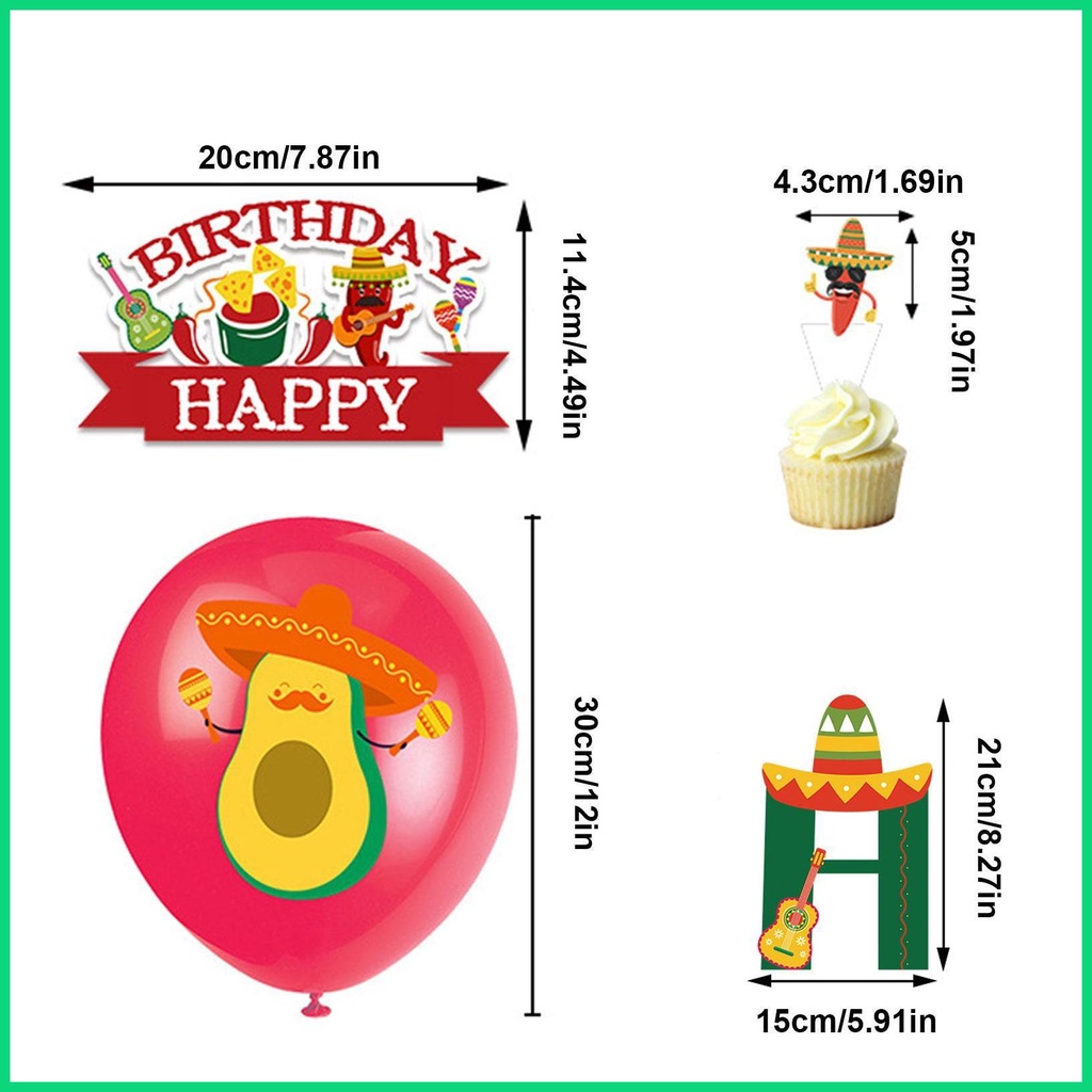 Set 31 Bong Bóng Nhiều Màu Trang Trí Tiệc Chủ Đề Fiesta Mexico