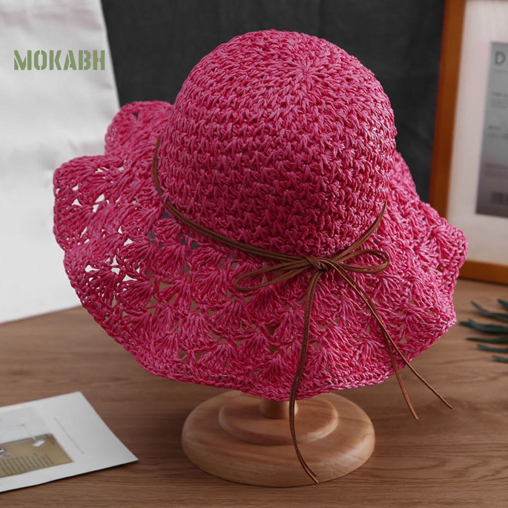 Nón Rộng Vành Chống Nắng Bằng Vải Dệt Thủ Công Màu Sắc Thắt Nơ Có Thể Gập Lại Cho Nữ