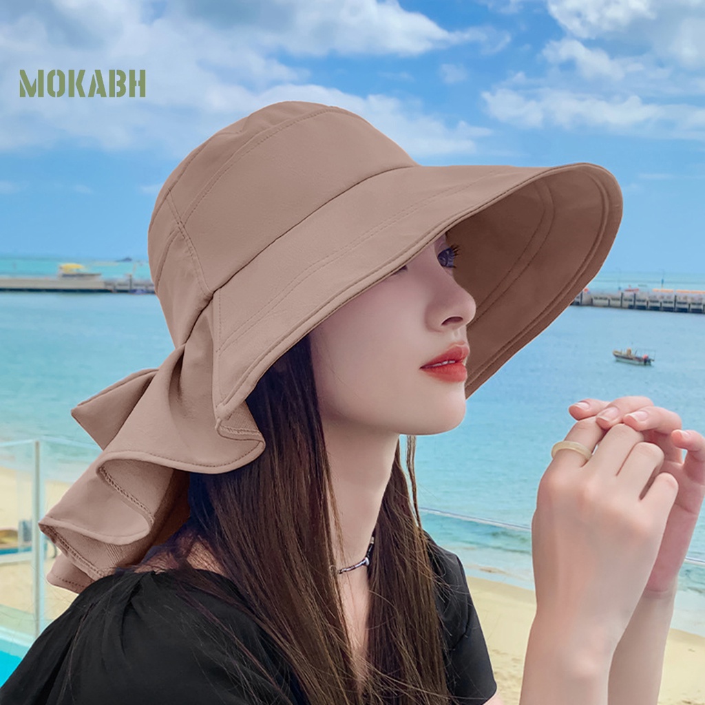 [Mok Abh] Nón Rộng Vành Chống Nắng Thoáng Khí Thắt Nơ Màu Trơn Trang Trí Hình Tròn Thoáng Khí Mùa Hè Dành Cho Bạn Nữ
