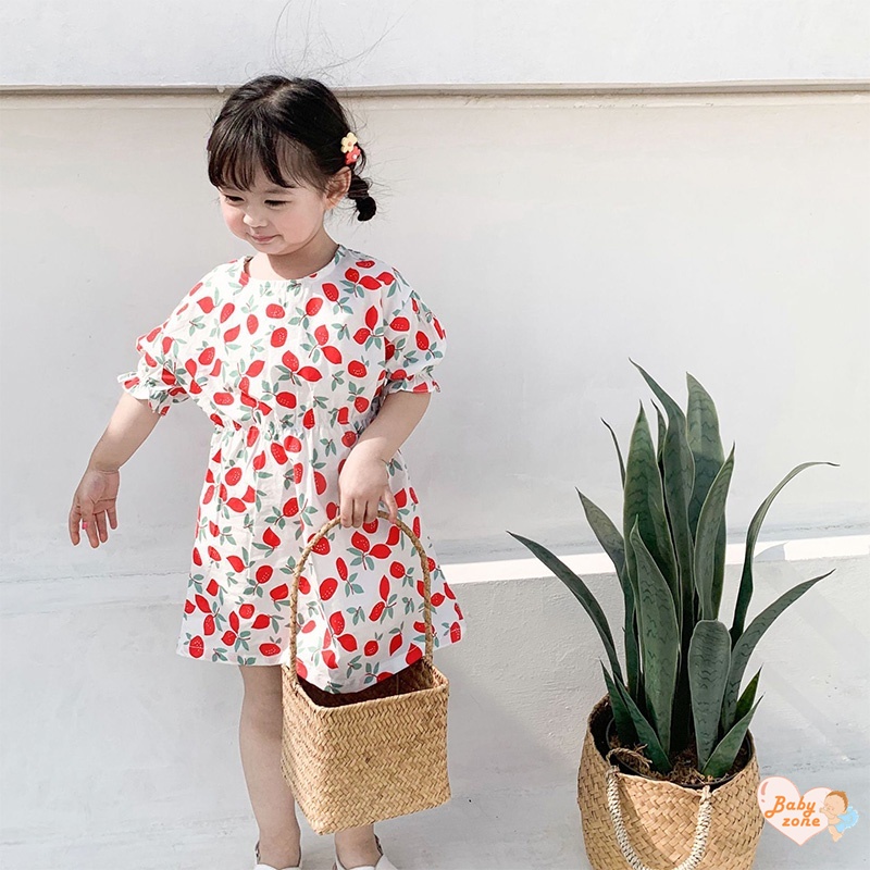 Đầm Công Chúa Chất Liệu Cotton Tay Ngắn In Hình Quả Cherry Dễ Thương Thời Trang Mùa Hè Cho Bé Gái
